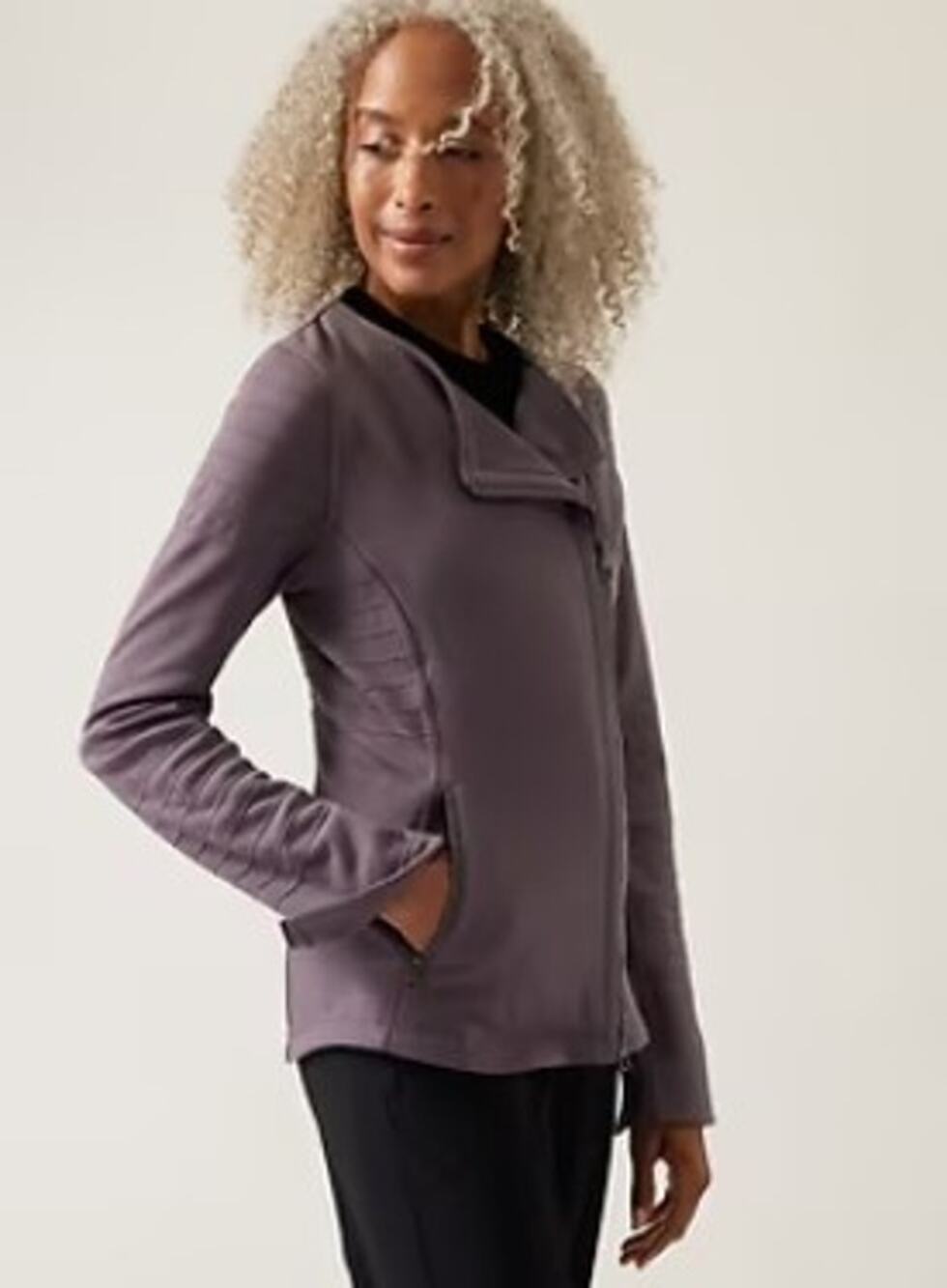 Athleta Moto Jacket Purple Small Full Zip Athletic Cozy